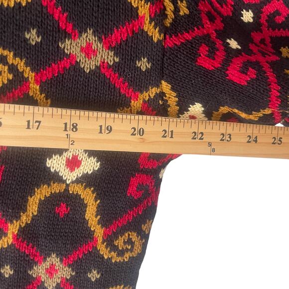 Lands' End Women's Medium Chunky Knit Black Geometric Pattern Crew Neck Sweater - Picture 7 of 8